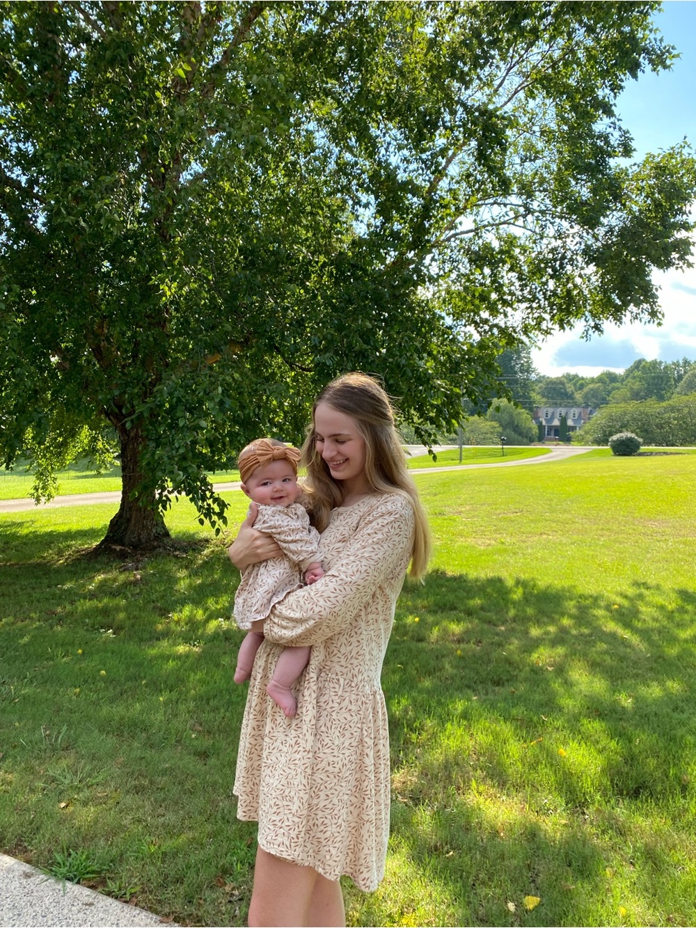 Mommy and Me dresses set- cream with brown vines